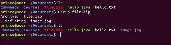unzip linux command example