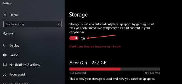 free up disk space automatically storage sense